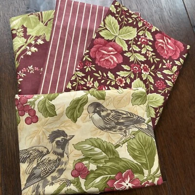 MODA Field Notes By Blackbird Designs 4 Yard Bundle Cream Birds/ Plum Stripe - Image 1 of 4