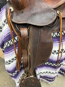 antique vintage saddle with tapaderos - Picture 1 of 4