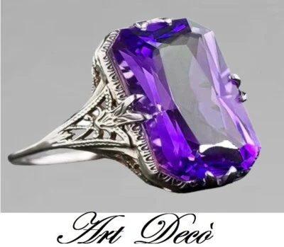 NOTEVOLE ANELLO ART DECO' '20 AMETISTA CM.1,5, LEGA PLATINO/ARGENTO: RAFFINATO ! - Immagine 1 di 4