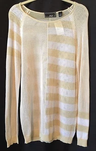NEW 262.5 White Beige Tunic Knit Sweater Top Stripe NWT $88 Large L Matte Rayon - Picture 1 of 6