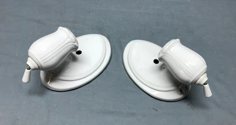 Pair VTG White Porcelain Wall Sconces Art Deco Lights Old Pull Chain 1341-22B Cover