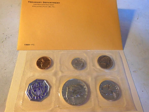 1959 US Proof Set Proof Coins Treasury Department Envelope mint no spots noted Cover