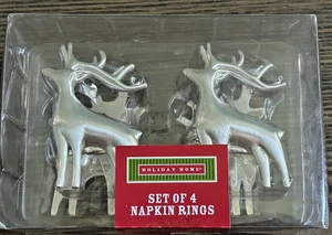 New Holiday Home REINDEER Napkin Rings 4 Pc Set Holiday Christmas silver Tone - Foto 1 di 3