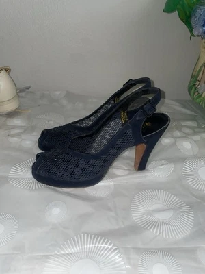 Martinica Vintage Azul Sling costas Camurça Renda 7.5 Rara Década de 1940’ - Imagem 1 de 4