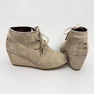 Toms Kala Mujer Gamuza Beige Cuero Con Cordones Cuña Botines Zapatos 7 - Imagen 1 de 10