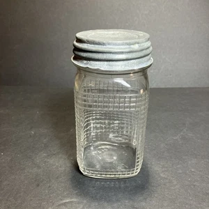 Vintage Square Canning  Jar Embossed Waffle Pattern Glass. Ball Pint Size - Picture 1 of 6