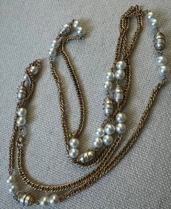 70’s Sarah Coventry Single Stranded 48” Pearl Beaded / Wire Gold Tone Necklace - Picture 1 of 4
