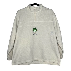 Green M&M Vintage 90s Fleece 1/4 Zip Sweatshirt Mens Medium Womens Large White - Picture 1 of 10