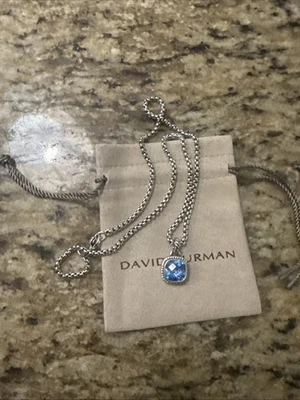 David Yurman Petite Albion Silver, Blue Topaz & Diamonds Pendant & Necklace 17" - Image 1 of 4