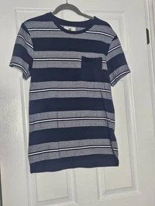 On The Byas Mens Size Medium Crew Neck Short Sleeve T Shirt Blue Striped - Picture 1 of 8
