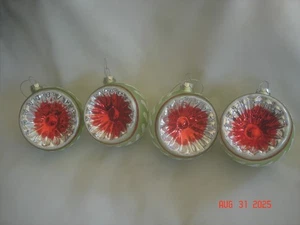 BEAUTIFUL SET 4 Vtg. LARGER INDENTED LIGHT GREEN MERCURY GLASS ORNAMENTS - Picture 1 of 9
