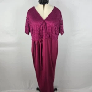 Bloomchic Dress Women's 3X Purple Wrap Short Sleeve Laced Overlay VNeck Maxi NWT - Picture 1 of 13