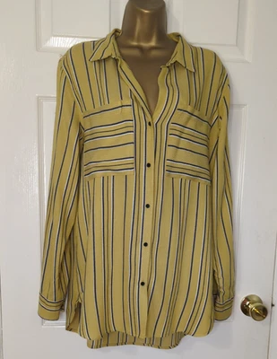 NEXT Size 14 Shirt. Yellow and Blue Striped Shirt / Tunic With A Curved Hem - Image 1 of 4