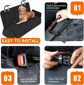 Pet Car Seat Cover, Back Seat Cover Waterproof Non-Slip Black Seatbelt - Picture 1 of 7