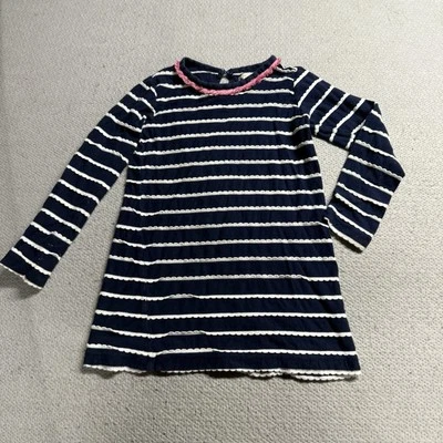 Vestido Hatley Azul Marino Rayas Volantes Niñas con Acentos Rosa 100% Algodón Talla 5 Usado en Excelente Condición  Foto 1 de 4