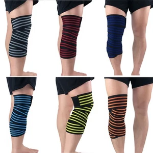 Sports Knee Pad Striped Pattern Bandage Elastic Adjustable Support Fitness Gym - Picture 1 of 14