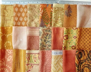 ON Vintage 30 Pcs Recycled Silk Sari Remnants/Fabric 8"X8" Fabric Scraps Brown - Picture 1 of 6