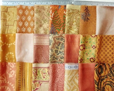 De colección 30 piezas restos de sari de seda reciclada/tela 8"X8" restos de tela marrón Foto 1 de 4