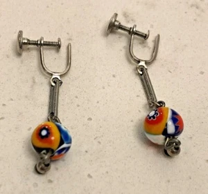 Twist Screw Back Multicolor Millefiori Dangle Earrings Silver Tone Boho Chic - Picture 1 of 10