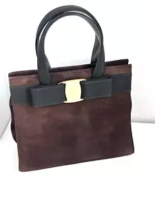 SALVATORE FERRAGAMO Vara Ribbon Handbag ~ Dark Brown Suede Italy BA214178 - Picture 1 of 11