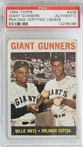 WILLIE MAYS ORLANDO CEPEDA VINTAGE FIRMADO 1964 TOPPS GIANTS GUNNERS PSA DNA - Imagen 1 de 2