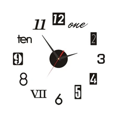 Creative 3D DIY Wall Clock Modern Mirror Surface Large Frameless Home Décor NEW - Image 1 of 2