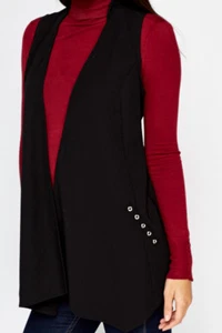 SIGUIENTE CHALECO BLAZER TOP NEGRO LARGO SIN MANGAS TALLA UK 8 10 12/023 - Imagen 1 de 4