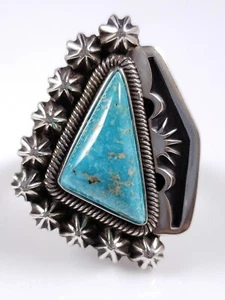 Anillo Navajo Terry Martínez Plata Esterlina Bisbee Turquesa Estilo Antiguo Hecho a Mano - Imagen 1 de 7