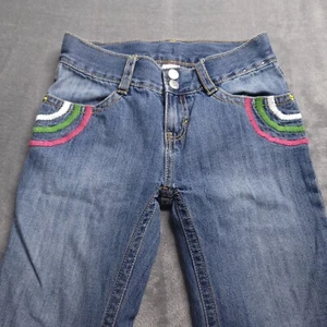 Gymboree Girls Adjustable Waist Bootcut Jeans 12 Rainbow Embroidered Pockets - Picture 1 of 6