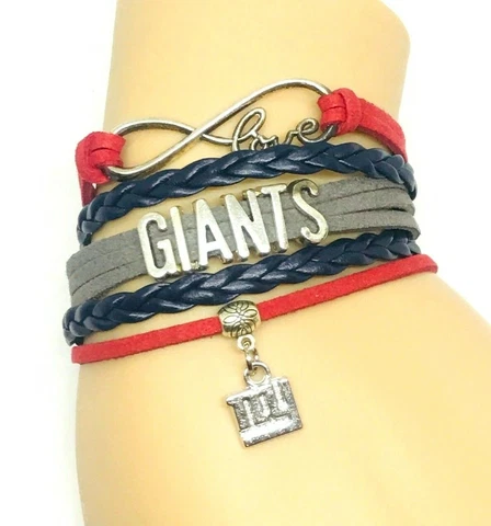NY New York Giants Football Infinity Love Braided Adjustable Bracelet Free Ship Cover