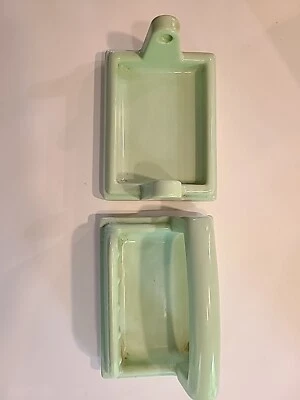 Jabonera y soporte de papel higiénico de porcelana verde pastel de colección Foto 1 de 4