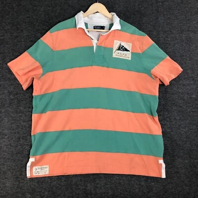 Polo Ralph Lauren Shirt Men XXL Yacht Club Custom Fit Green Orange Stripe Flag - Image 1 of 4