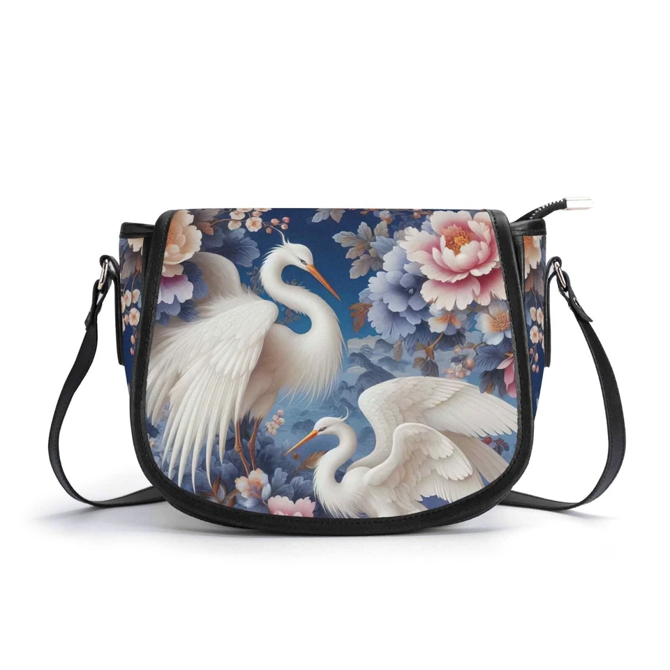 Egret из натуральной кожи седло наплечная сумка Дамская сумка Ombré цветочный пион журавль лебедь - Изображение 1 из 4