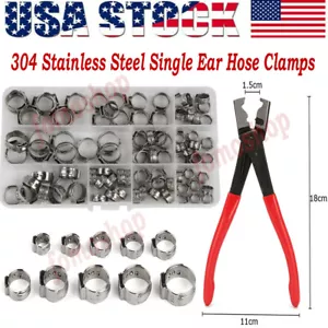 260PCS 304 Stainless Steel Single Ear Stepless Hose Clamps Ring 6.5-21mm + Plier - Picture 1 of 39