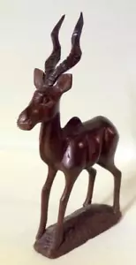 Hand Carved Iron Wood Antelope Gnu Sculpture - Picture 1 of 9