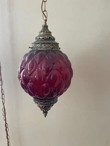 RED Dimpled Vintage Murano Glass Globe Hanging Light Swag Lamp Retro Diffuser - Picture 1 of 4