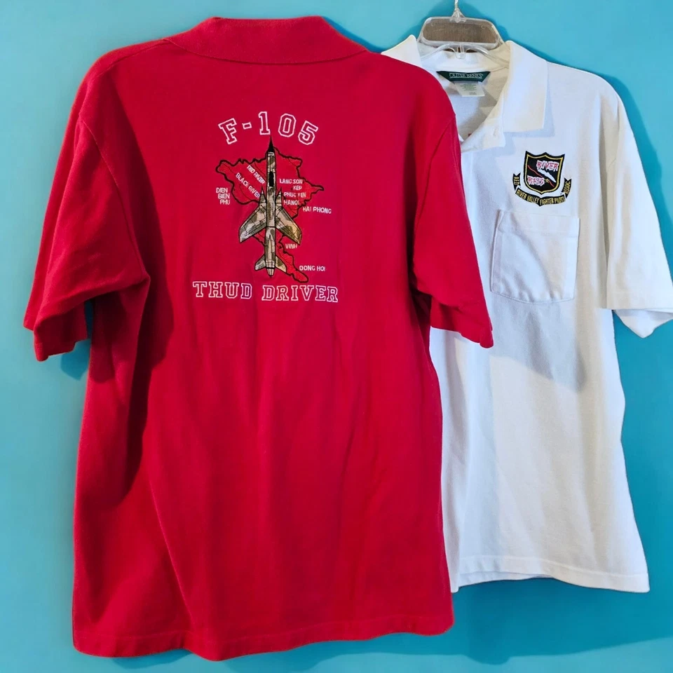 Camisa Polo Era Vietnam F-105 Roja Blanca THUD Driver River Rats Parche Bordado Foto 1 de 4