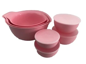 Nuevo KitchenAid Esmalte de Guayaba Rosa 11 Piezas Cuencos Mezcladores y Cuencos Medidores con Tapas - Imagen 1 de 3