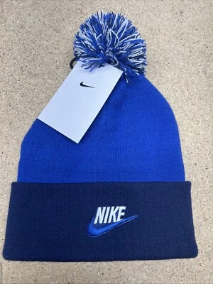 Nike Gorro Juvenil Talla Única Pom Top Bordado Futura Logo Azul Blanco DO8140 Foto 1 de 2