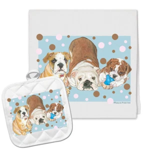 Bulldog Kitchen Dish Towel and Pot Holder Gift Set - Picture 1 of 1