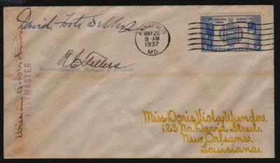 1937 Sc 794 5c Army Navy FDC, Admiral, Postmaster, etc signatures, to Wunder - Image 1 of 3