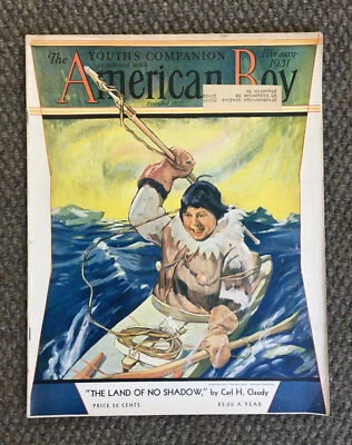 Vintage 1931 American Boy magazine Eskimo Boy~Ocean Kayak Whale Hunt cover art Foto 1 de 4