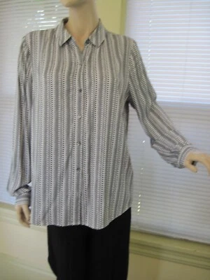 Blusa de seda 100% CLASSIQUES ENTIER Manga larga Botón frontal Negro Blanco Talla L EUC Foto 1 de 4