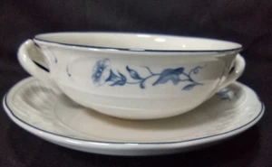 ONE Villeroy & Boch Val Bleu Handled Cream Soup Bowl with Underplate - Picture 1 of 3