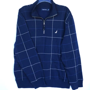 Nautica Men's Size XL 1/4 Zip Navy Blue Pullover Long Sleeve Sweatshirt Collared - Imagen 1 de 11
