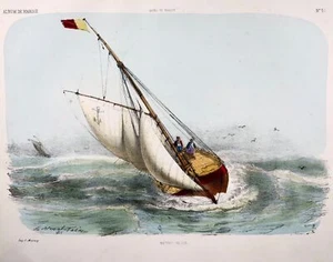 1865 c. Sailing Boat, yacht, folio stone lithograph, hand colour - Picture 1 of 3