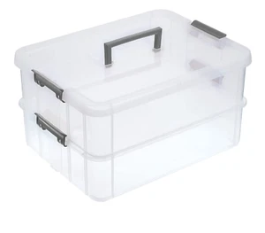 BTSKY 2 Layer Plastic Stack Carry Box for Stationery, Sewing, Art Craft, Decor - Picture 1 of 2