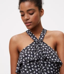 NWT new Loft Black white Bluebell floral Flounce Halter Neck Romper - Picture 1 of 3
