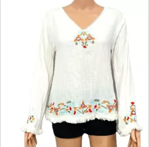 Luxury Women's Size  S/M  Embroidered  Bell sleeve White/Ivory Top Blouse - Picture 1 of 12
