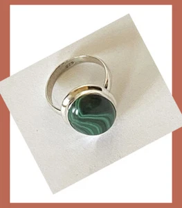 ¡Anillo de plata esterlina de malaquita natural hecho a mano hecho a mano de la India! - Imagen 1 de 8